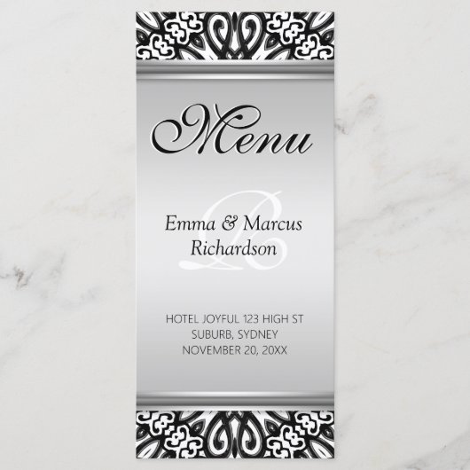 Carte de menu Exotic Black & White Decor Mariage (Devant)