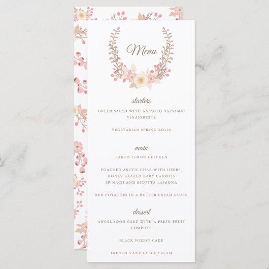 Carte de menu Fer Rose Doux (Devant / Derrière)