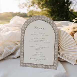 Carte de menu Fête des mariées en rotin tissé à la