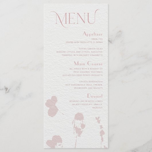 Carte de menu Fête des mariées florale rose pâle (Devant)