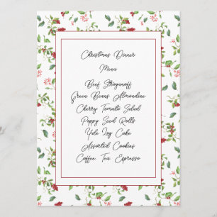 Carte de menu Fêtes de Fêtes de Fêtes de Baies rou