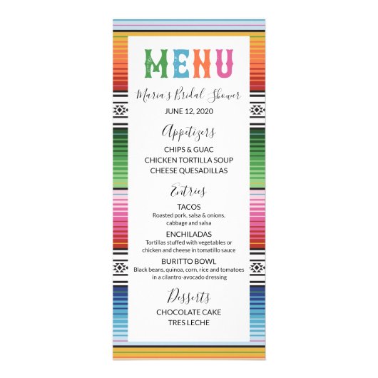 Carte de menu Fiesta mexicaine (Devant)