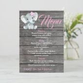 Carte de menu Fille Eléphant pour Baby shower anni (Debout devant)