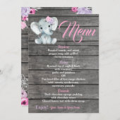 Carte de menu Fille Eléphant pour Baby shower anni (Devant / Derrière)