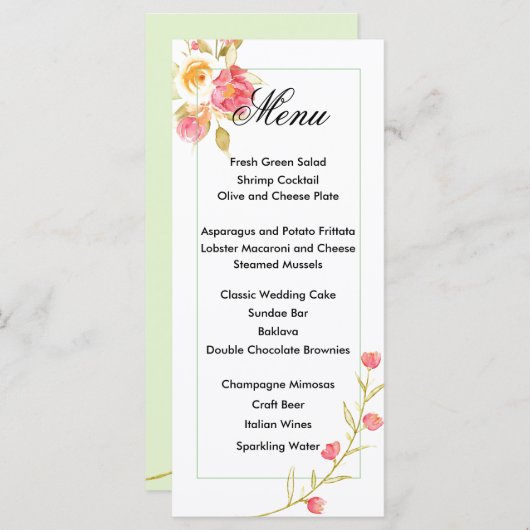 Carte de menu Fleur aquarelle (Devant / Derrière)