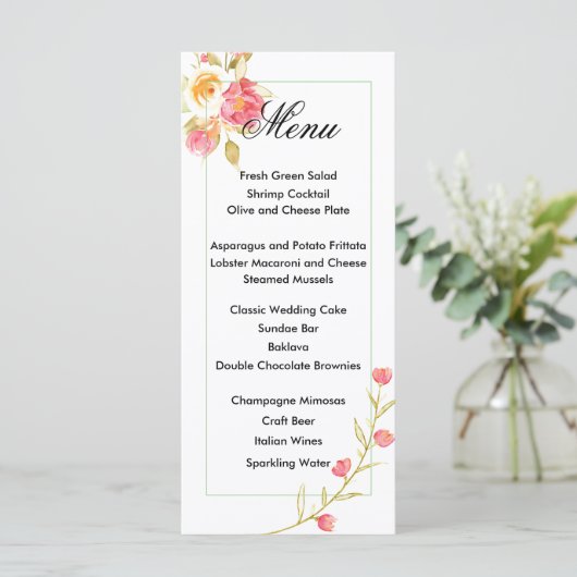 Carte de menu Fleur aquarelle (Debout devant)