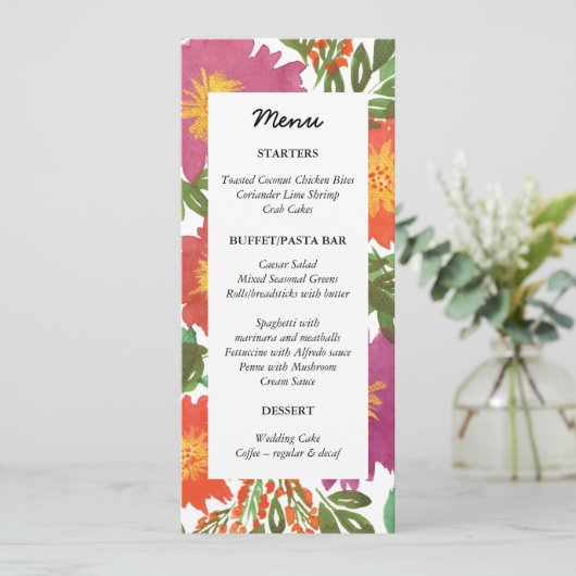 Carte de menu Fleur aquarelle (Debout devant)