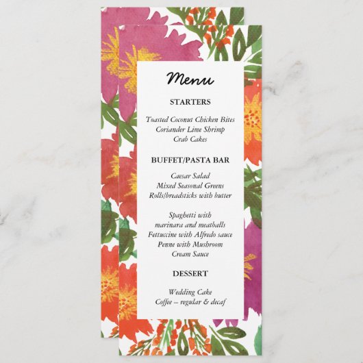 Carte de menu Fleur aquarelle (Devant / Derrière)