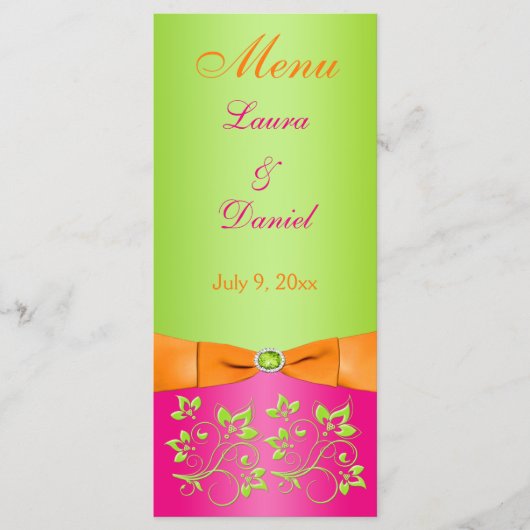 Carte de menu Fleur de chaux orange rose RIBBON IM (Devant)