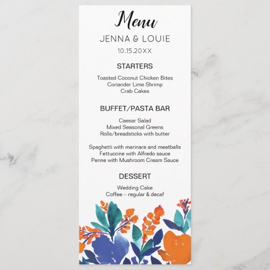 Carte de menu Fleur Florale Vibrante (Devant)