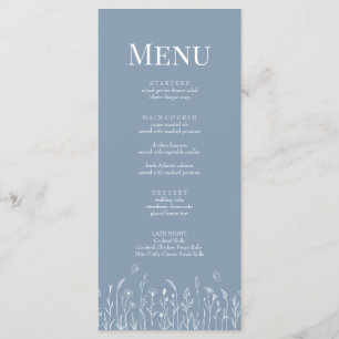Carte de Menu Fleur Sauvage Bleu Poussiéreux et Pa
