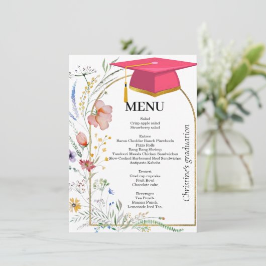 Carte de menu fleur sauvage Garden Graduation Part (Debout devant)