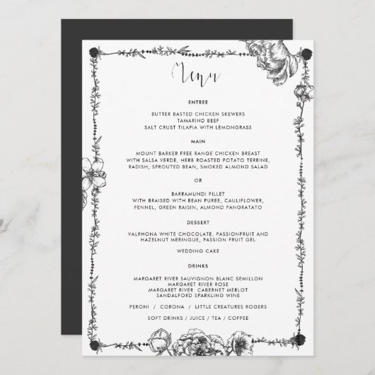 Carte de menu Fleurs à main gothique (Devant / Derrière)