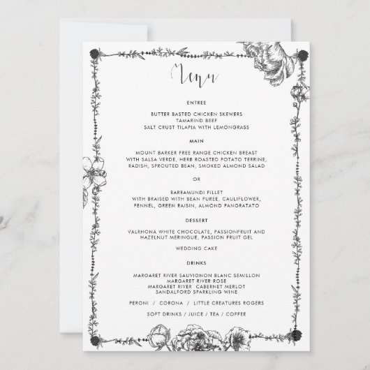 Carte de menu Fleurs à main gothique (Devant)