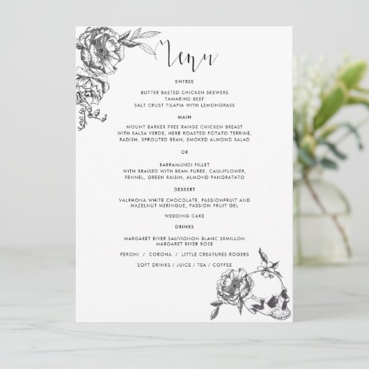 Carte de menu Fleurs à main gothique (Debout devant)