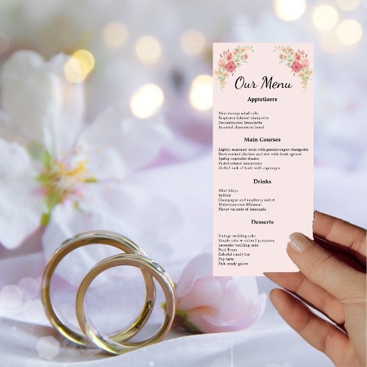 Carte de menu Fleurs d'aquarelle Boho rose