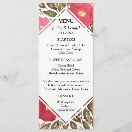 Carte de menu Fleurs de fleurs (Devant)