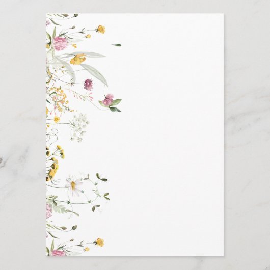 Carte de menu Fleurs sauvages rose jaune (Dos)