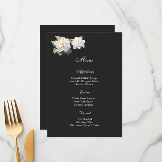 Carte de menu floral Gardenia (Devant/Arrière en situation)