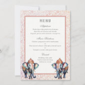 Carte de menu Floral Indien Mariage Elephant Récep (Devant)