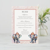 Carte de menu Floral Indien Mariage Elephant Récep (Debout devant)