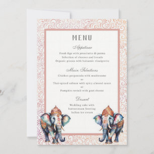 Carte de menu Floral Indien Mariage Elephant Récep