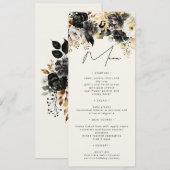 Carte de menu floral Luxe Or Noir (Devant / Derrière)