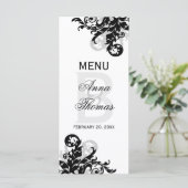 Carte de menu Floral Noir et Argent (Debout devant)