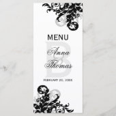 Carte de menu Floral Noir et Argent (Devant)