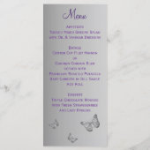 Carte de menu Floral Papillon d'argent violet (Dos)