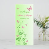 Carte de menu Floral Papillon vert rose (Debout devant)