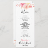 Carte de menu Floral Pink Fête des mariées (Devant / Derrière)