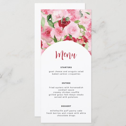 Carte de menu Floral rose (Devant / Derrière)