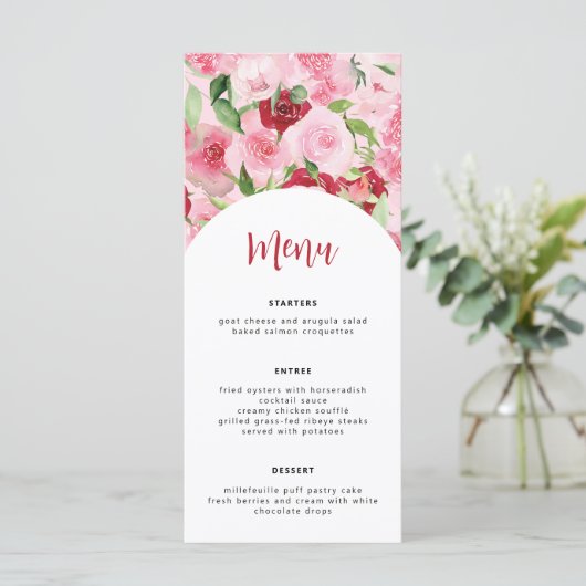 Carte de menu Floral rose (Debout devant)