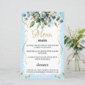 Carte de menu Floral Rustic Blue and Gold (Debout devant)