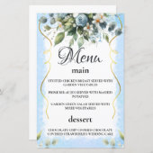 Carte de menu Floral Rustic Blue and Gold (Devant / Derrière)