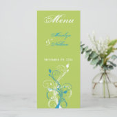Carte de menu Floral Vert, Bleu et Blanc (Debout devant)