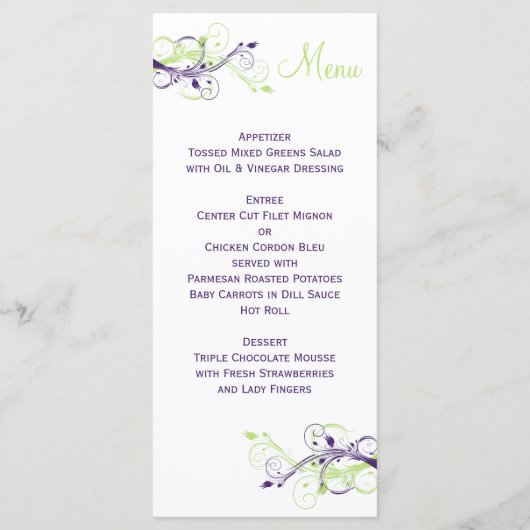 Carte de menu Floral violet, vert et blanc (Dos)
