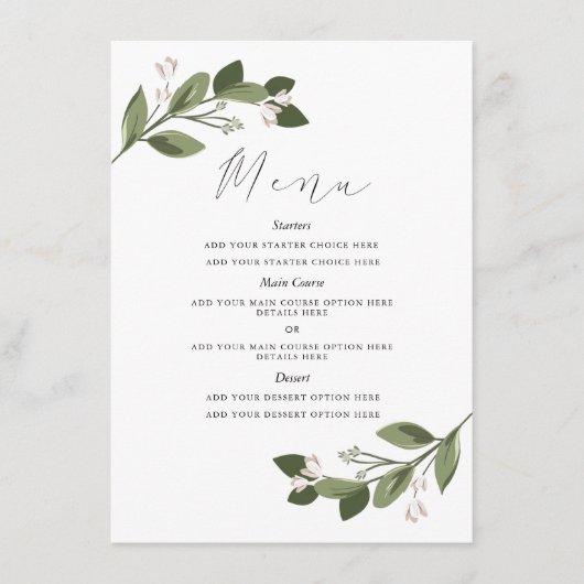 Carte de menu Flushing Sprigs avec dossier rose (Devant)