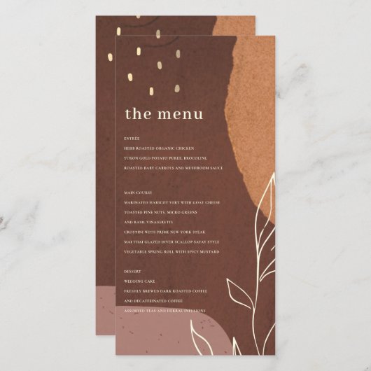 Carte de menu Foliage Abstrait de feuillage orange (Devant / Derrière)