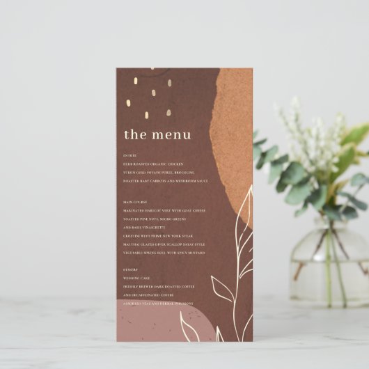 Carte de menu Foliage Abstrait de feuillage orange (Debout devant)