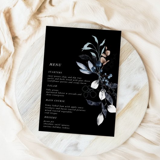Carte de menu Frosty Winter Floral Mariage
