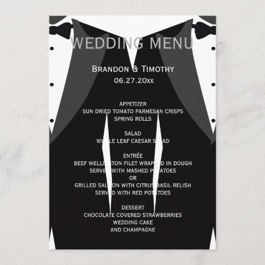 Carte de menu Gay noir et blanc personnalisée (Devant)