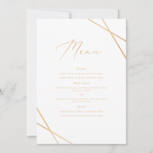 Carte de menu géométrique doré (Devant)