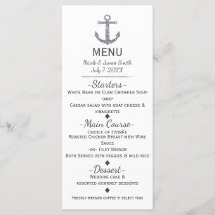 Carte de Menu Glamour Ancre Paillettes Argentées M