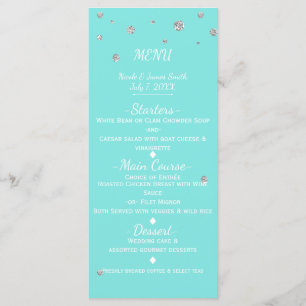 Carte de menu glamour bleu et argent faux paillett