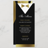 Carte de menu Gold & Black Tuxedo, moderne, formel (Devant / Derrière)