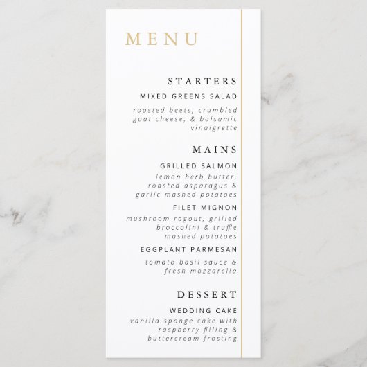 Carte de menu Gold minimaliste (Devant)