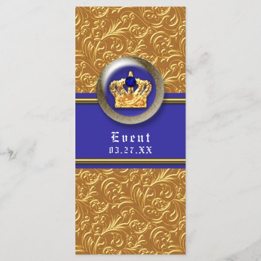 Carte de menu Gold & Royal Blue Crown (Dos)