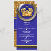 Carte de menu Gold & Royal Blue Crown (Devant / Derrière)